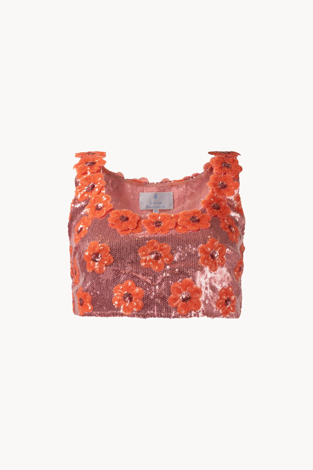 Top rosa con margherita e paillettes