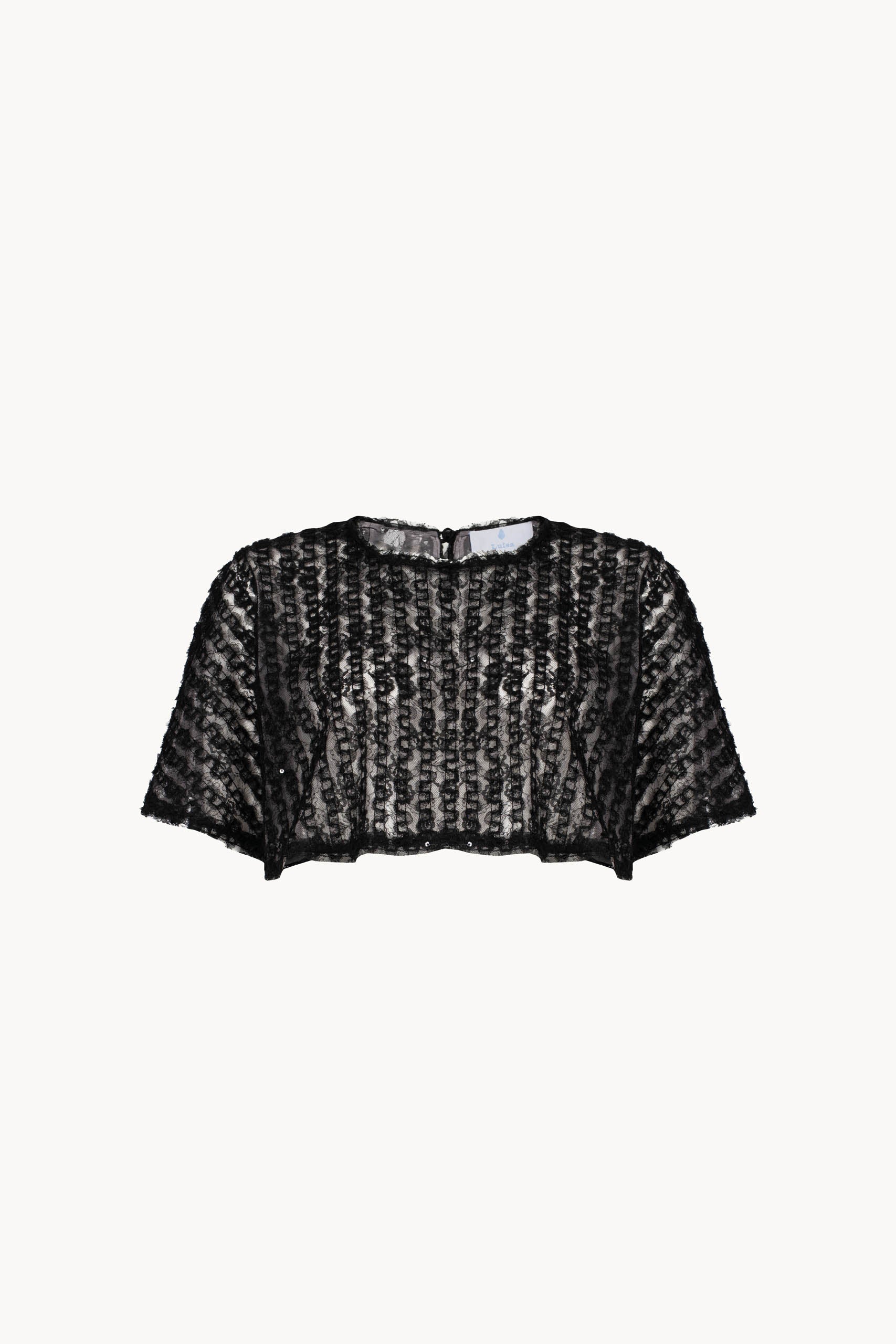 Top mantella in organza e tulle ricamato con paillettes