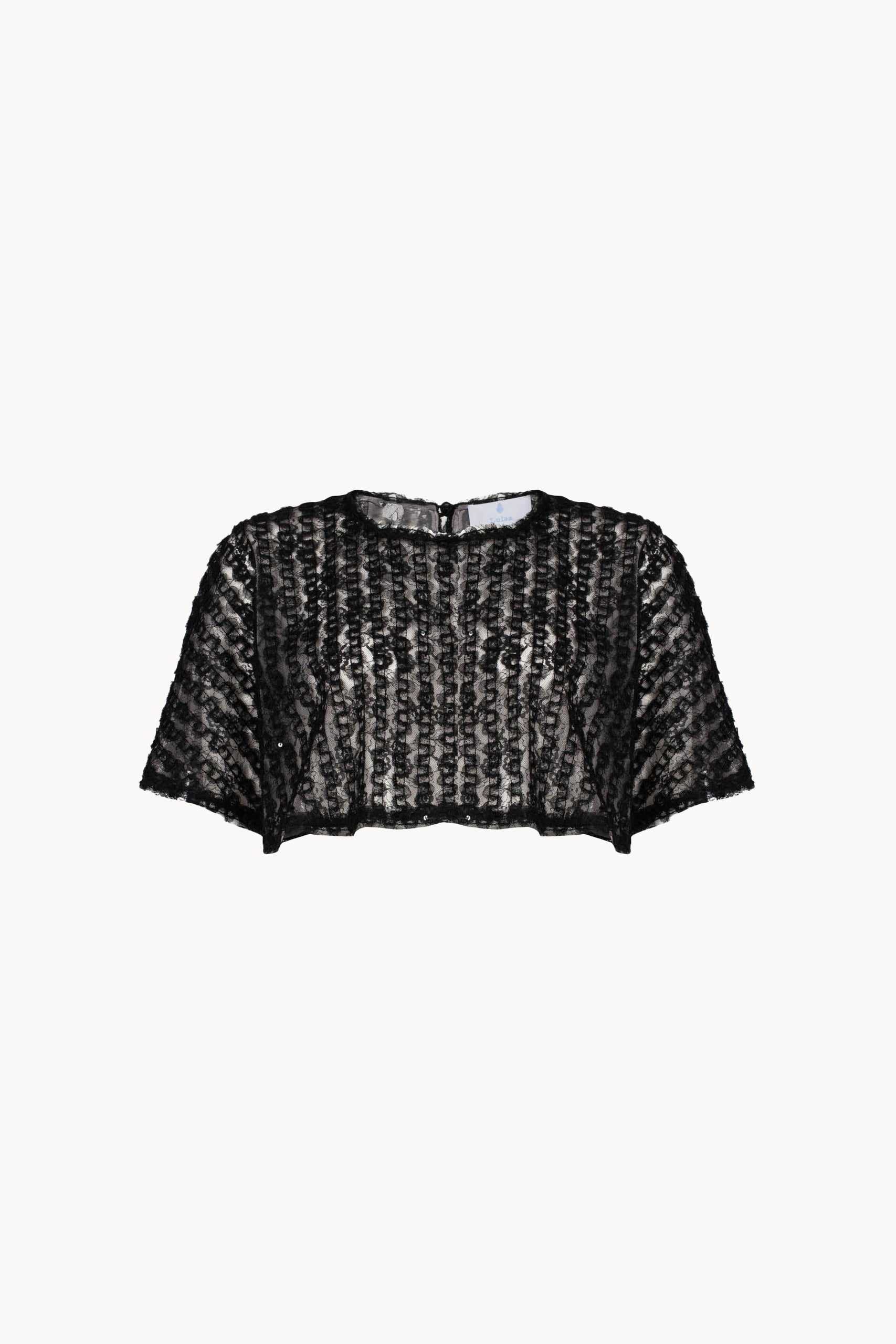 Top mantella in organza e tulle ricamato con paillettes