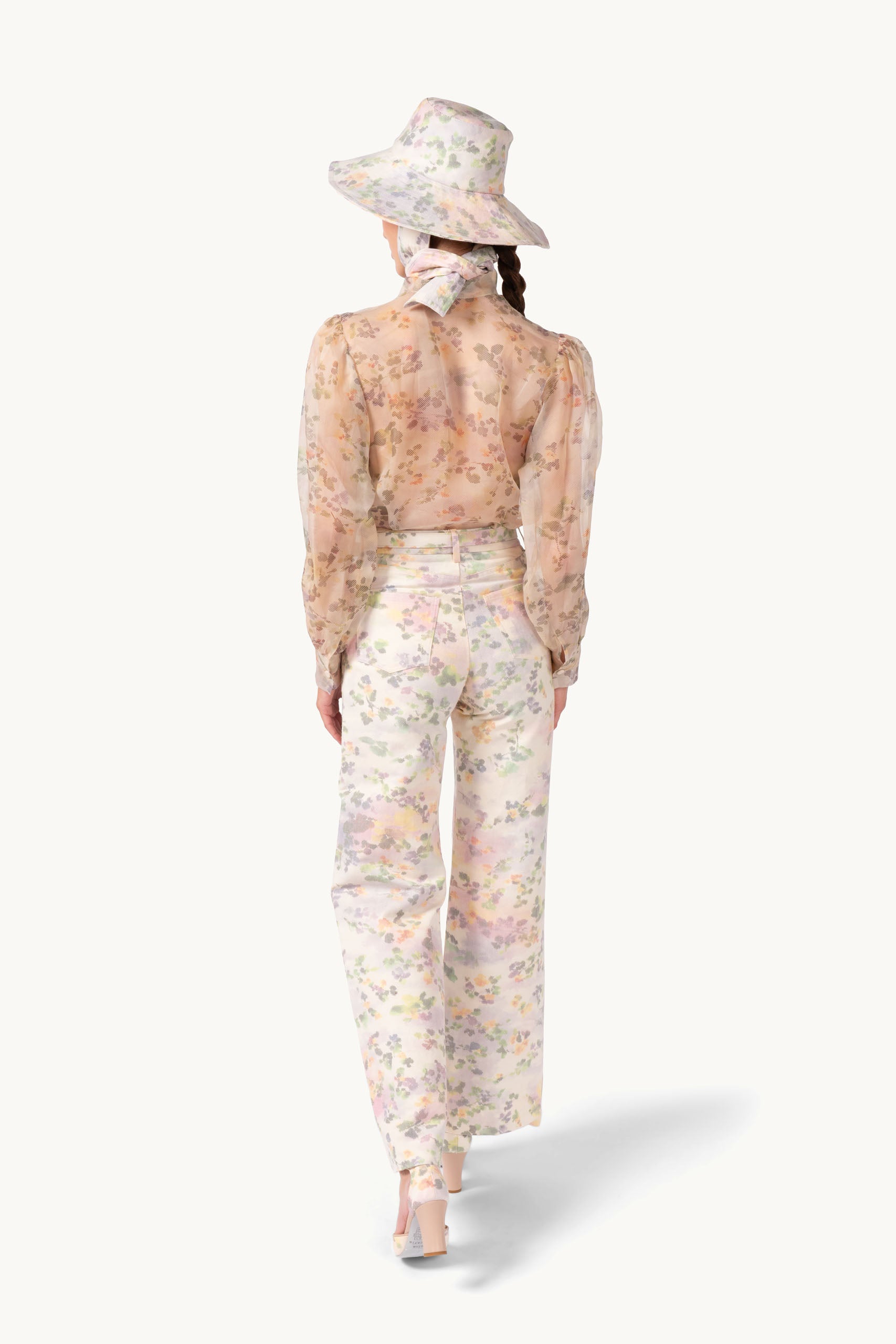 Pantaloni in cotone floreale chiné