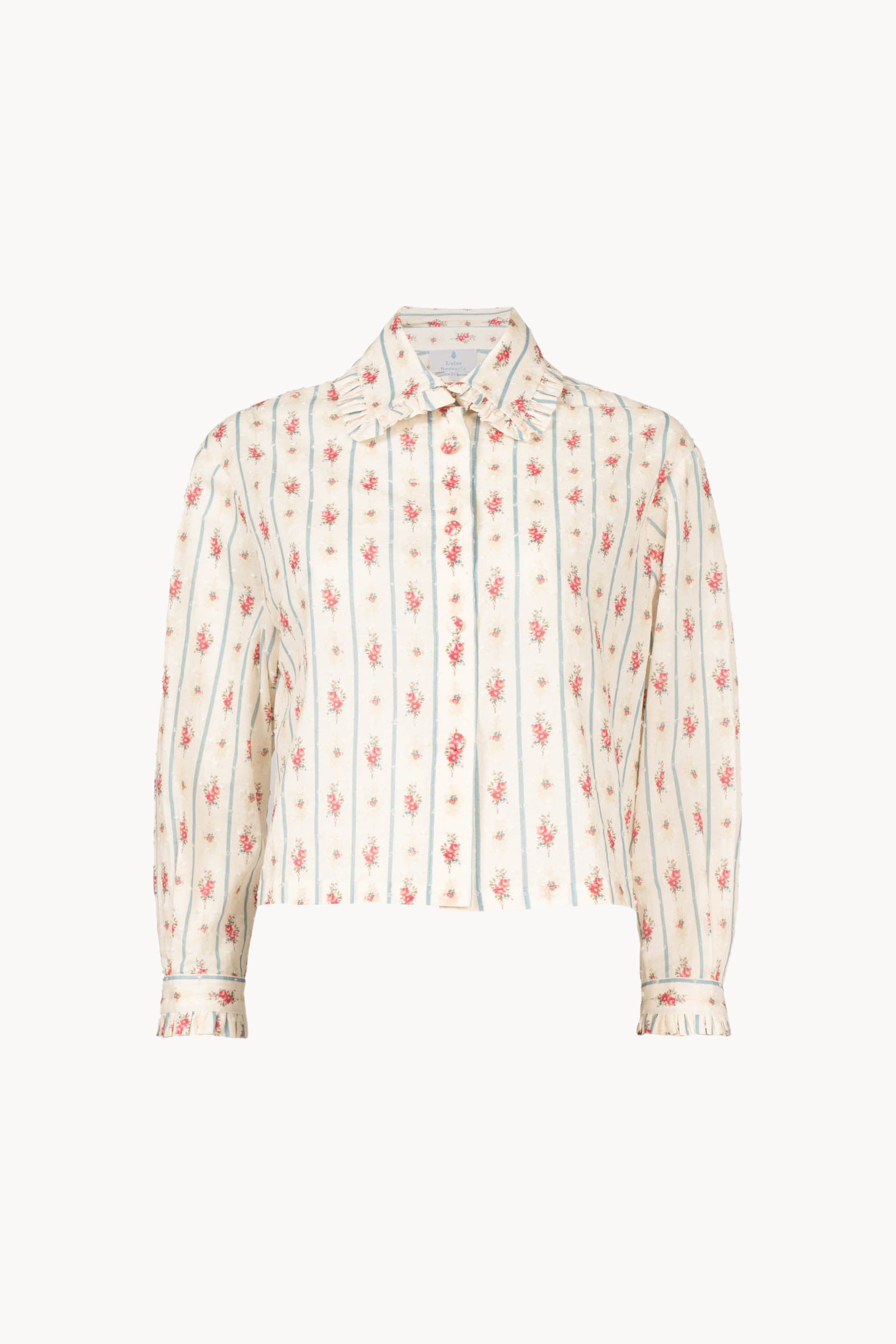 Camicia in cotone plumetis floreale e a righe