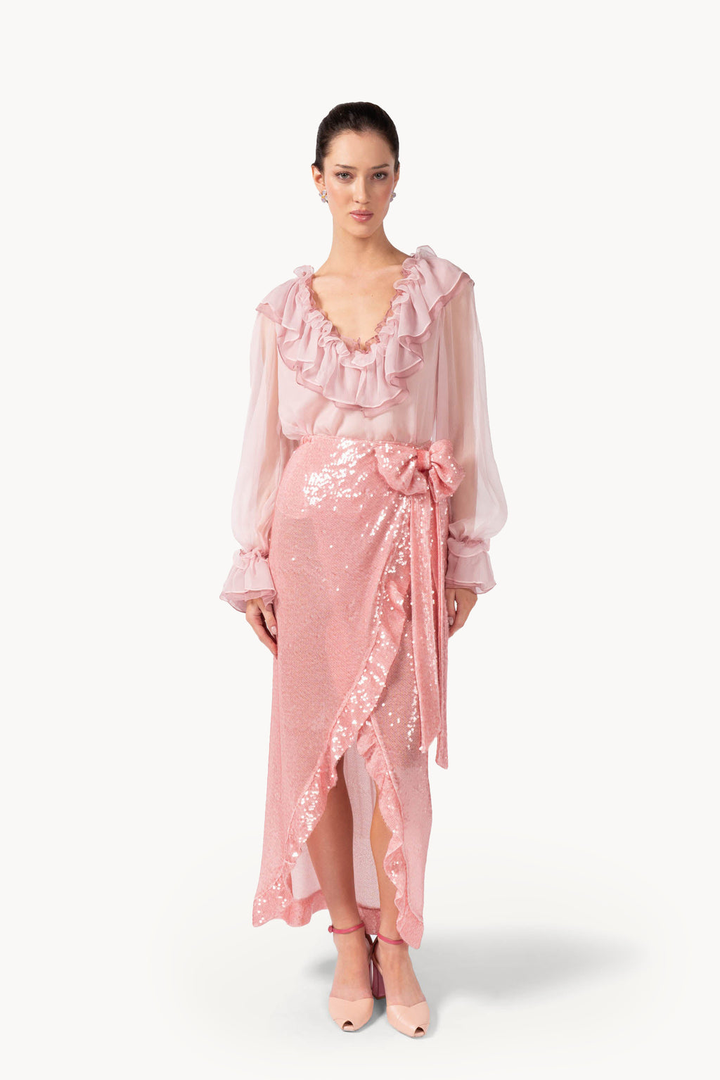 Blusa bicolore in chiffon crêpon