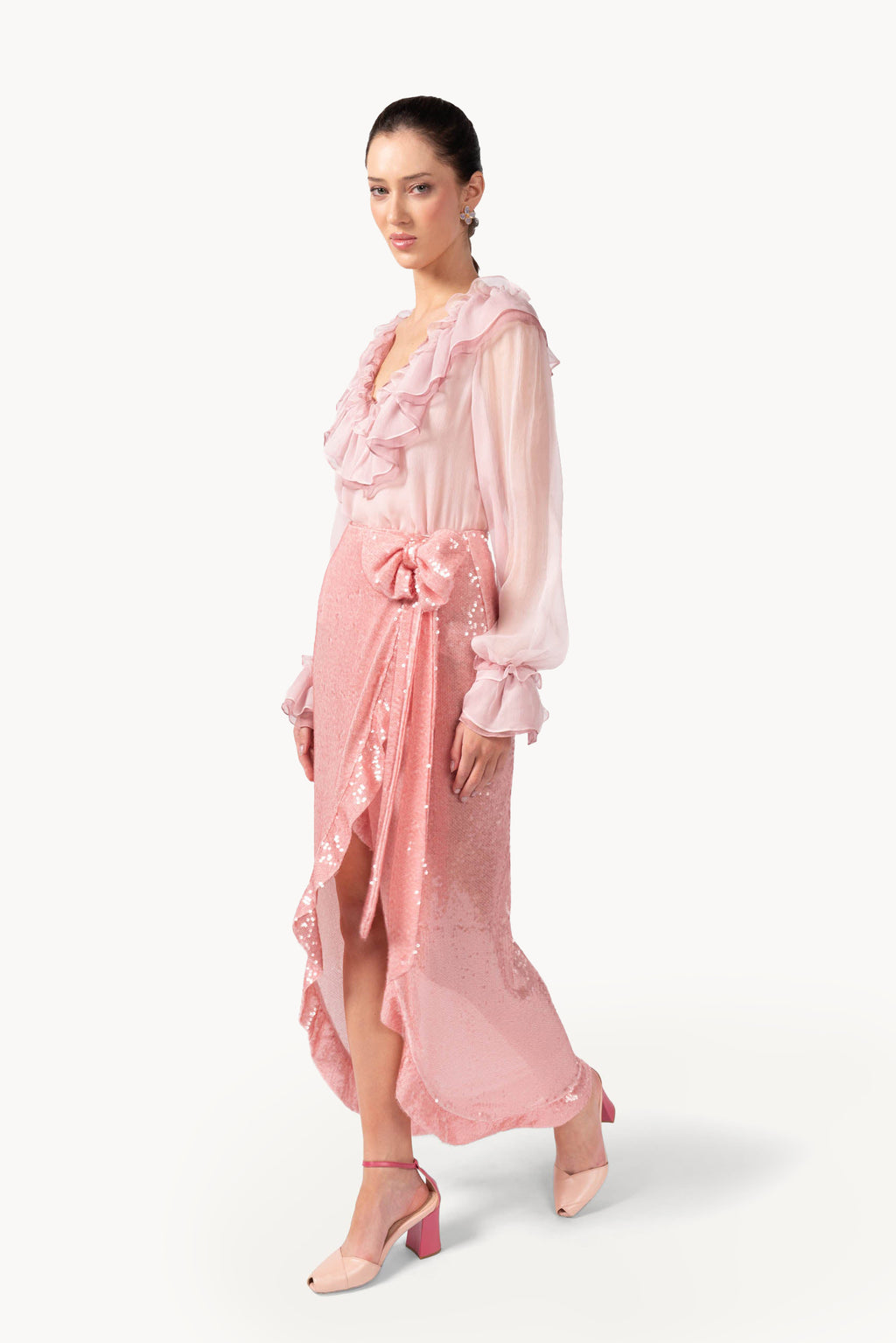 Blusa bicolore in chiffon crêpon