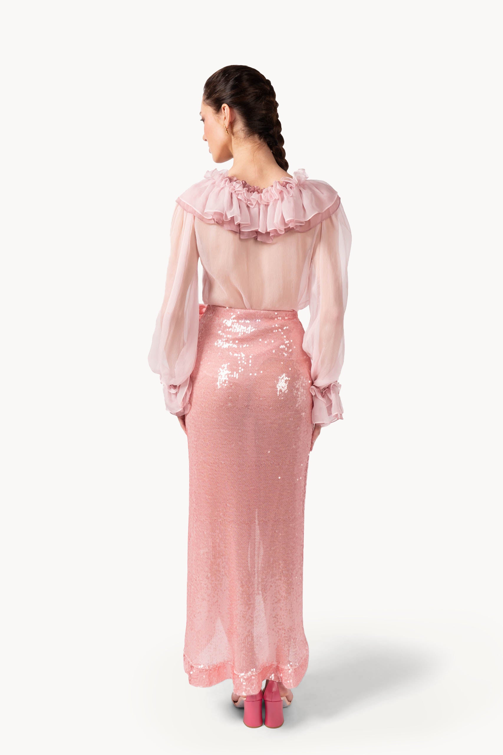 Blusa bicolore in chiffon crêpon
