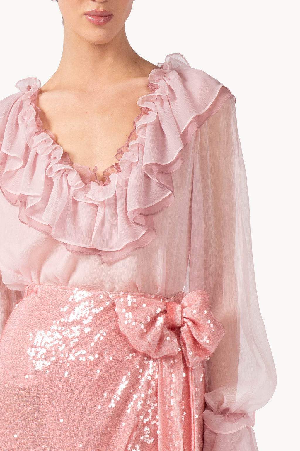 Blusa bicolore in chiffon crêpon