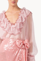 Blusa bicolore in chiffon crêpon