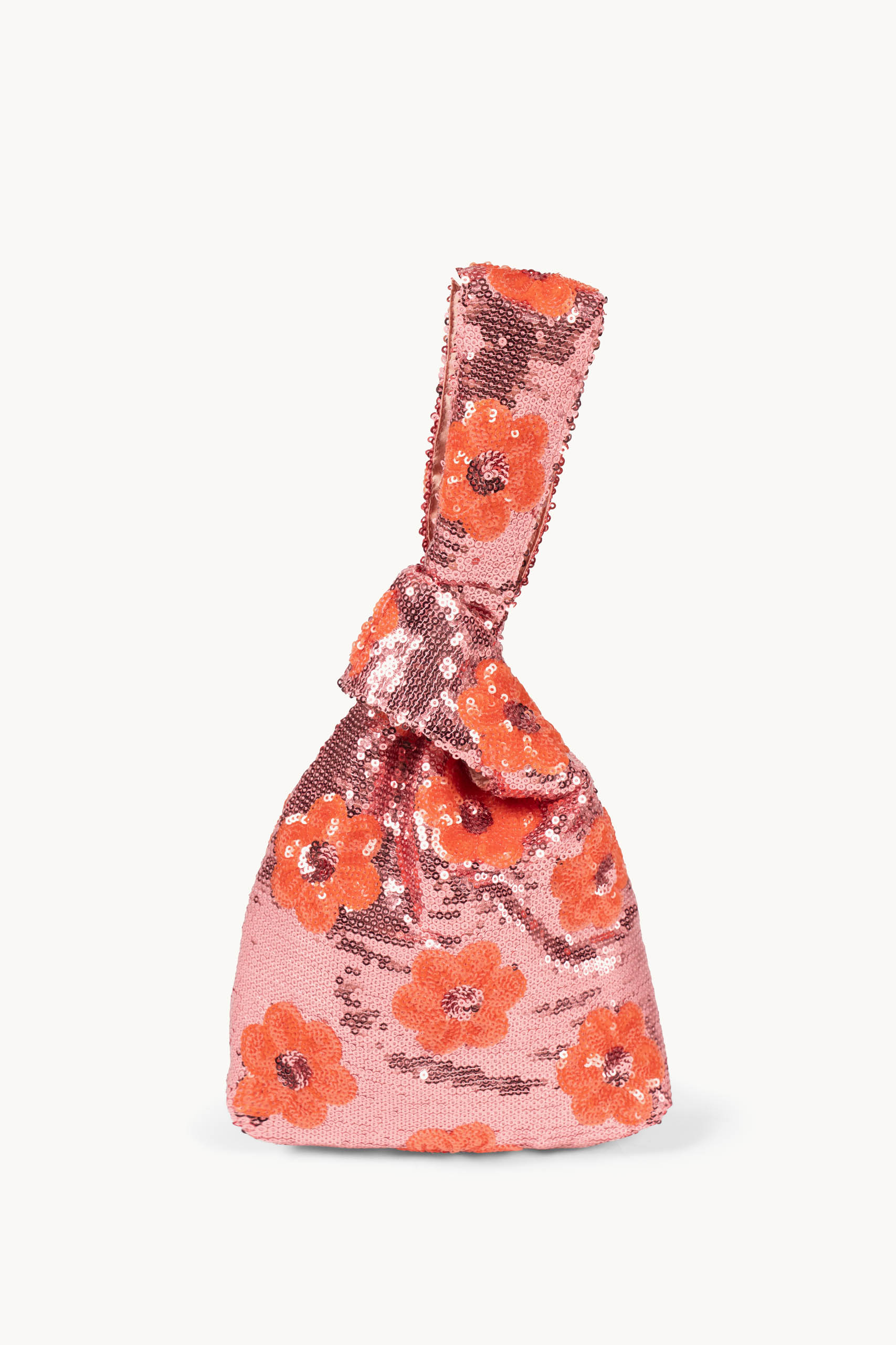 Clutch rosa con margherita e paillettes da portare a mano
