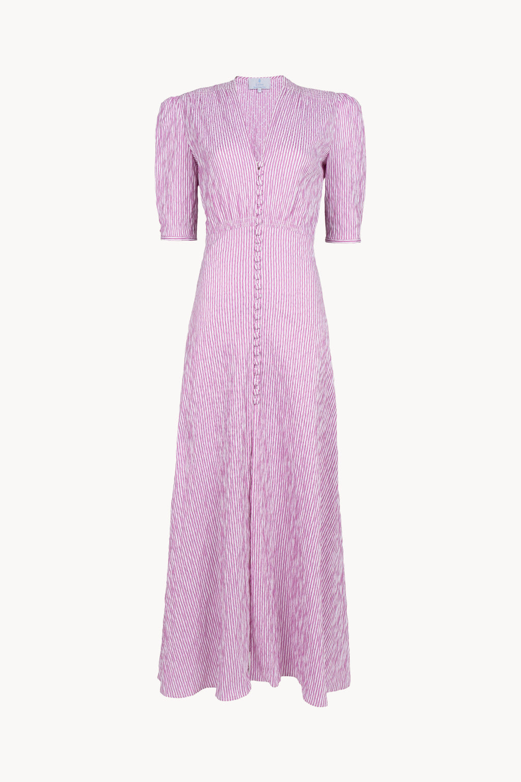 Cyclamen Striped Stretch Cotton Bottoncino Dress