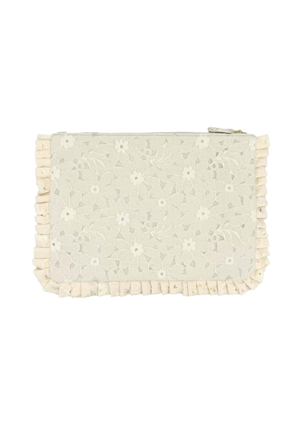 Pochette Grande da Mano in Pizzo Floreale Crema