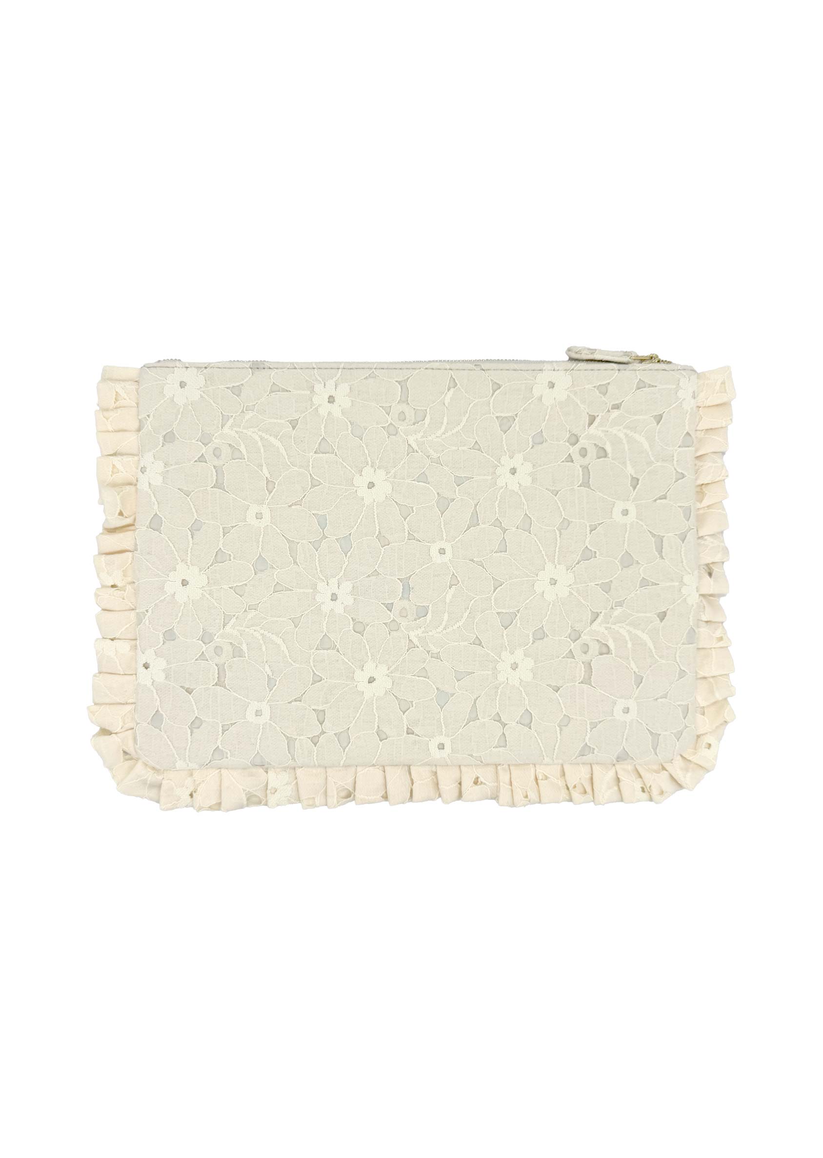 Pochette Grande da Mano in Pizzo Floreale Crema