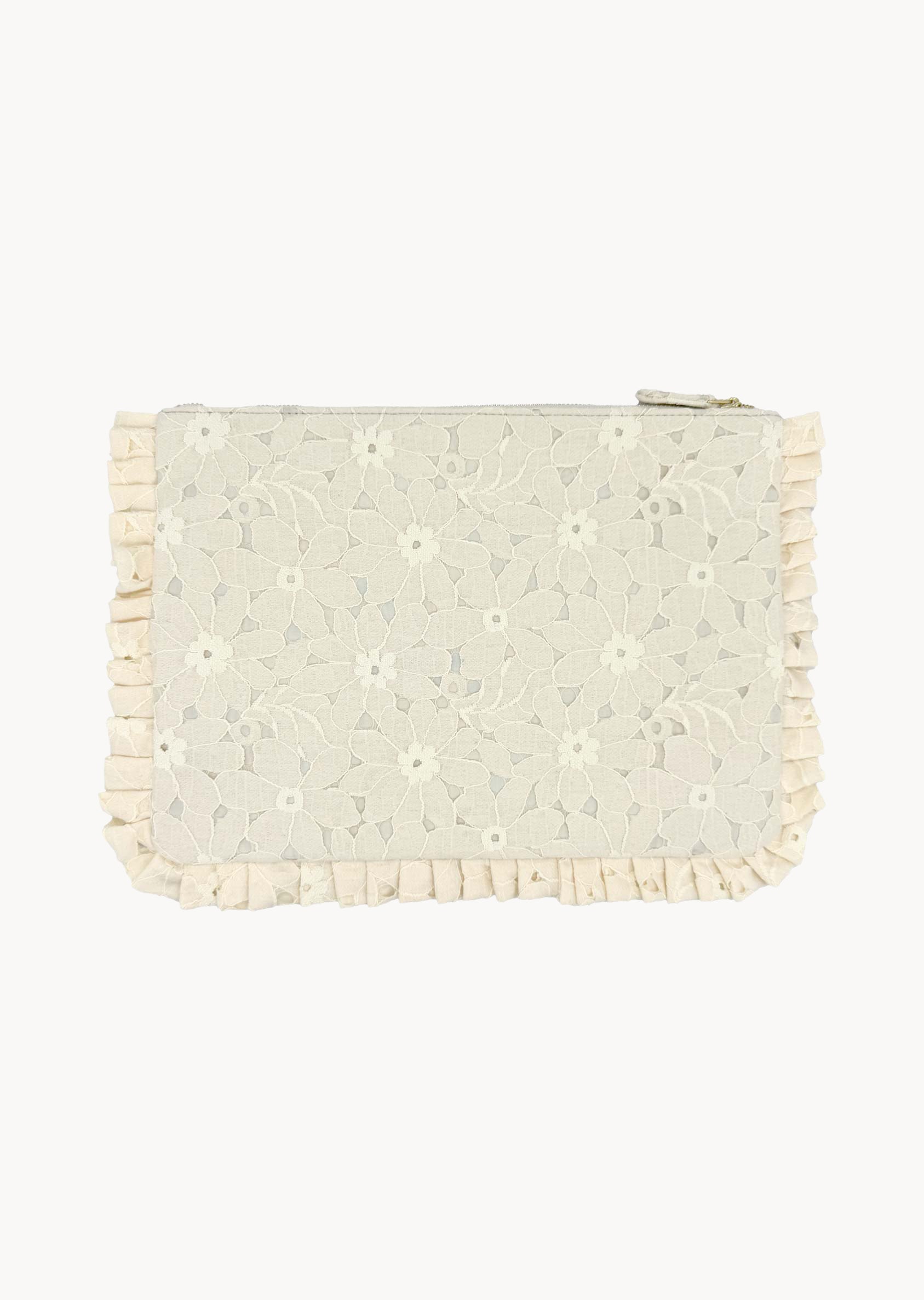 Pochette Grande da Mano in Pizzo Floreale Crema