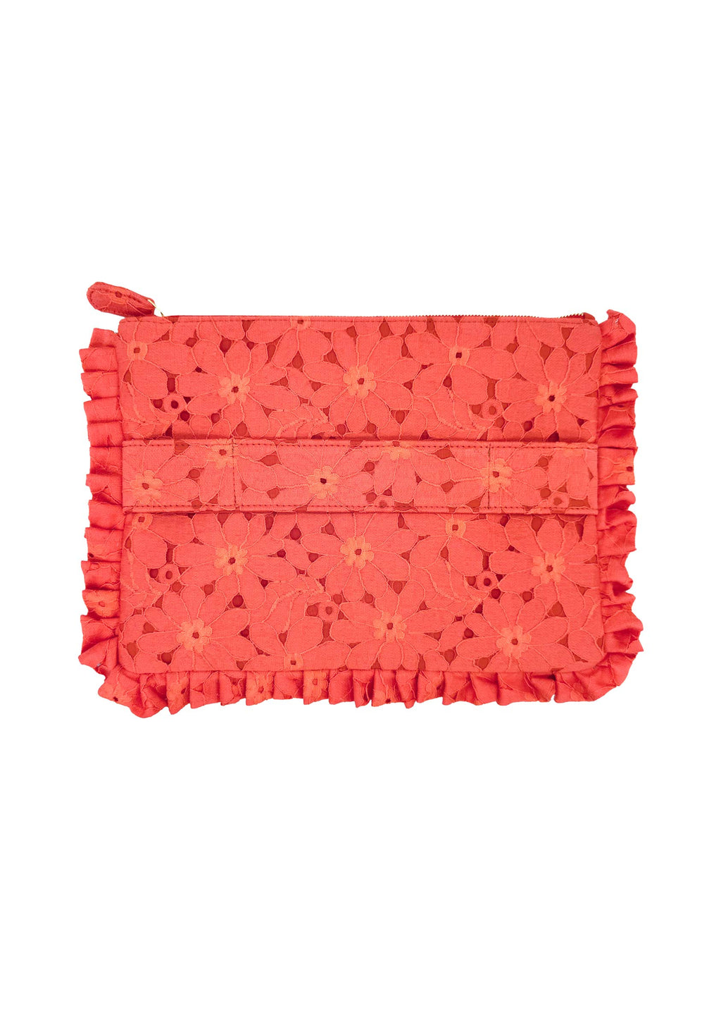 Pochette Grande da Mano in Pizzo Floreale Corallo