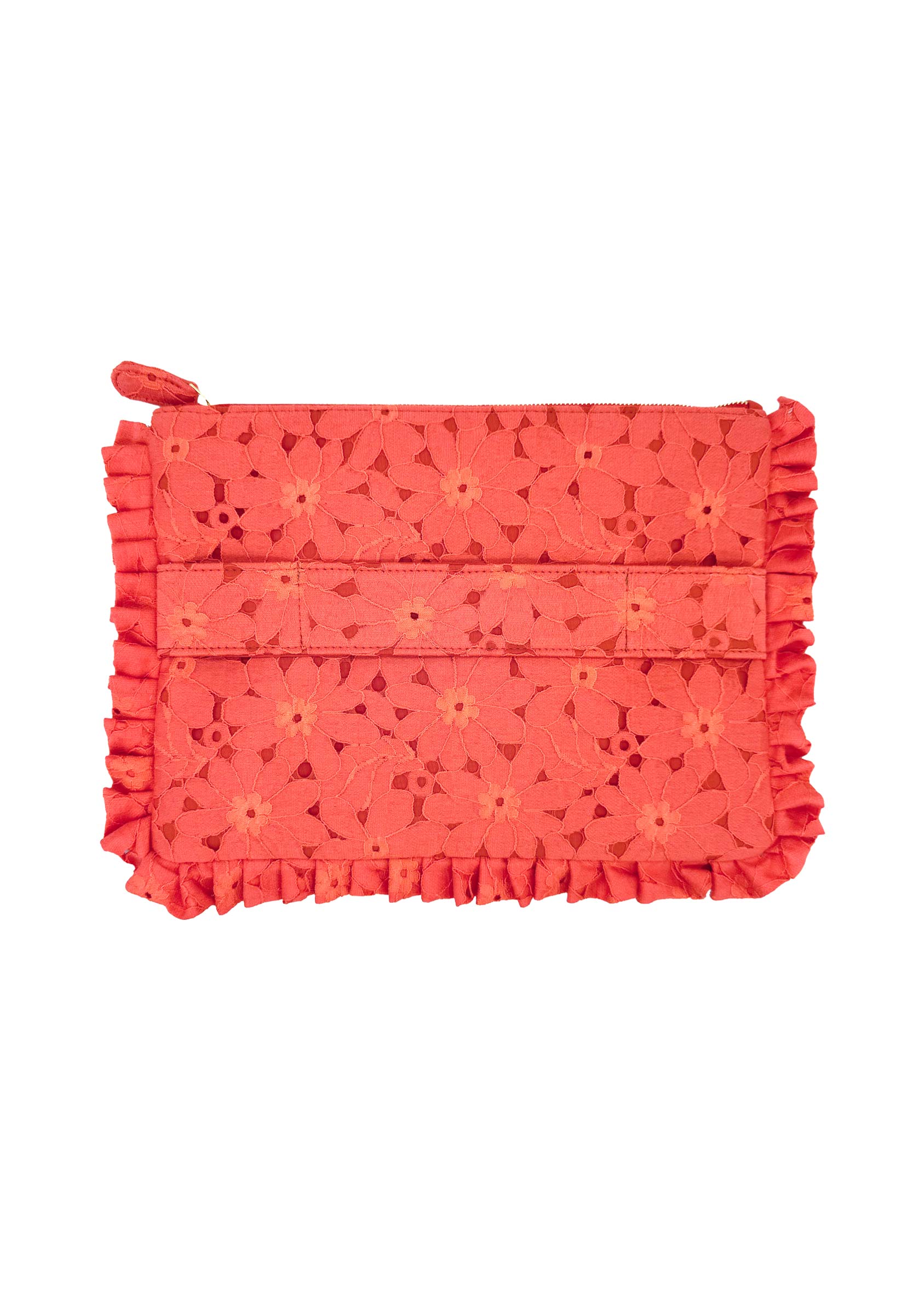 Pochette Grande da Mano in Pizzo Floreale Corallo