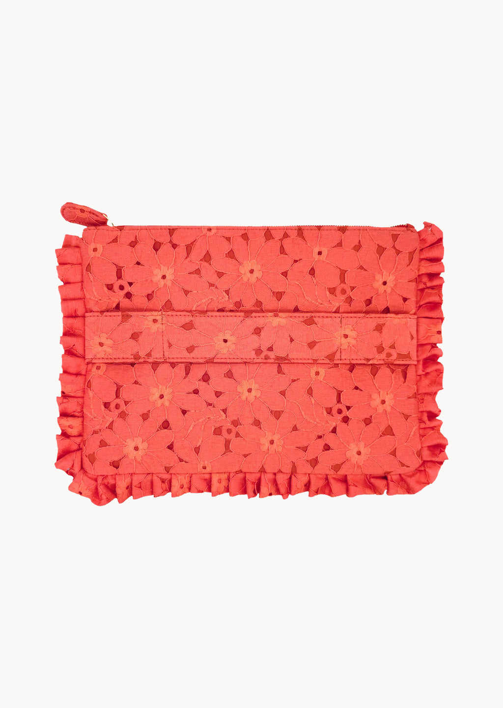 Pochette Grande da Mano in Pizzo Floreale Corallo