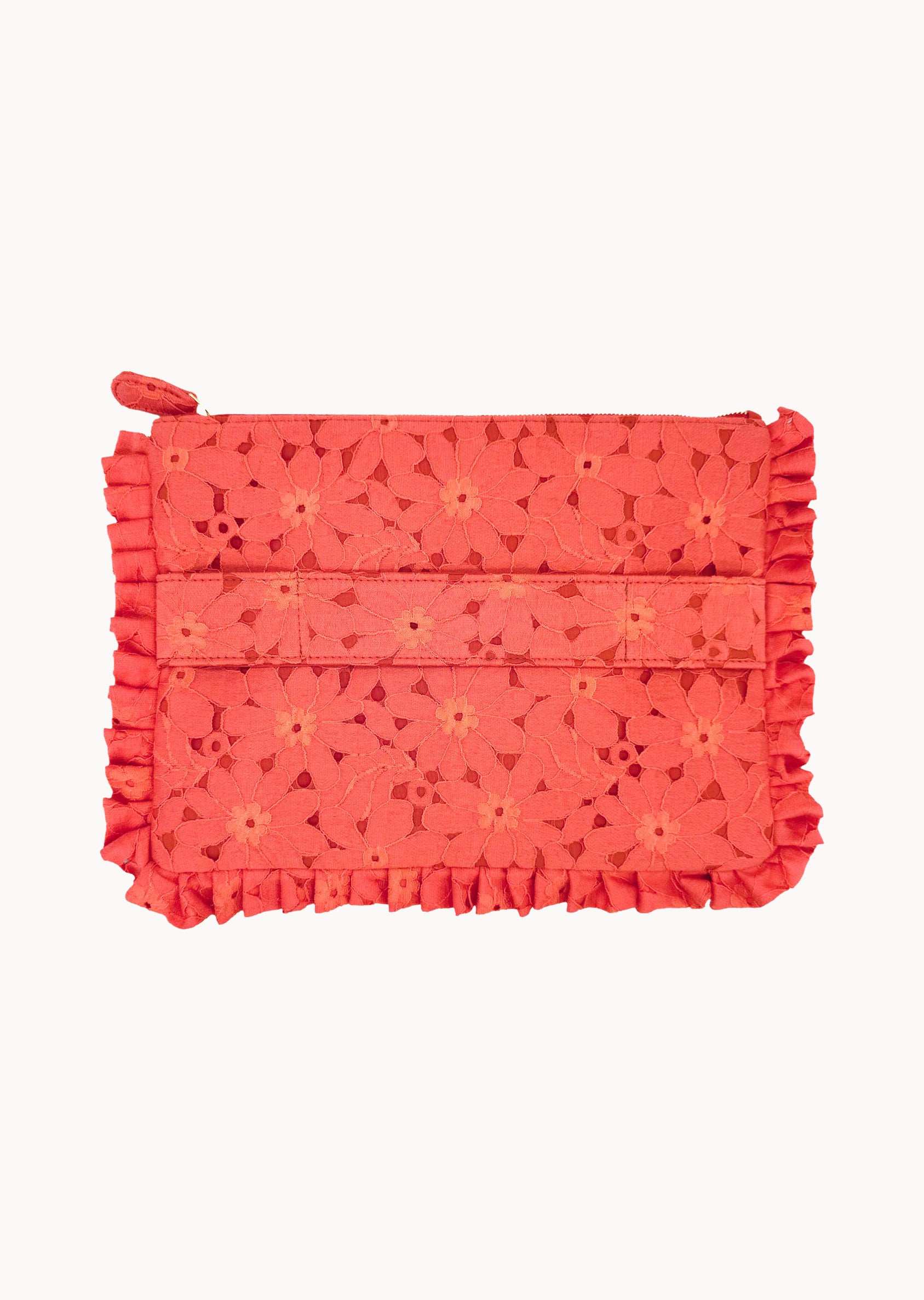 Pochette Grande da Mano in Pizzo Floreale Corallo