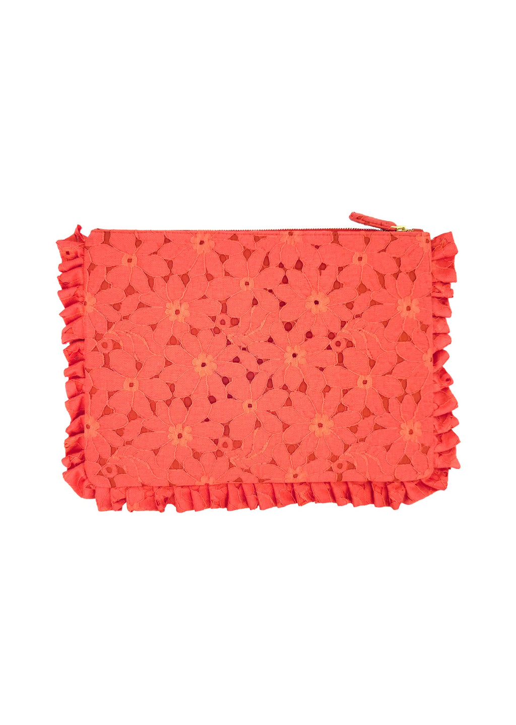 Pochette Grande da Mano in Pizzo Floreale Corallo
