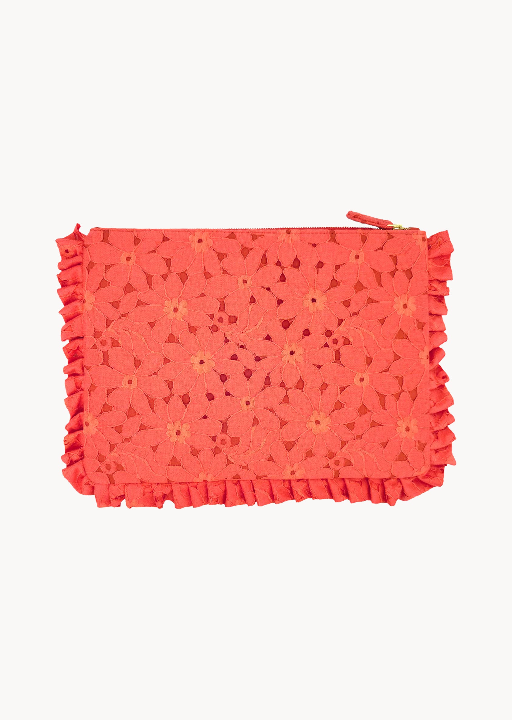 Pochette Grande da Mano in Pizzo Floreale Corallo