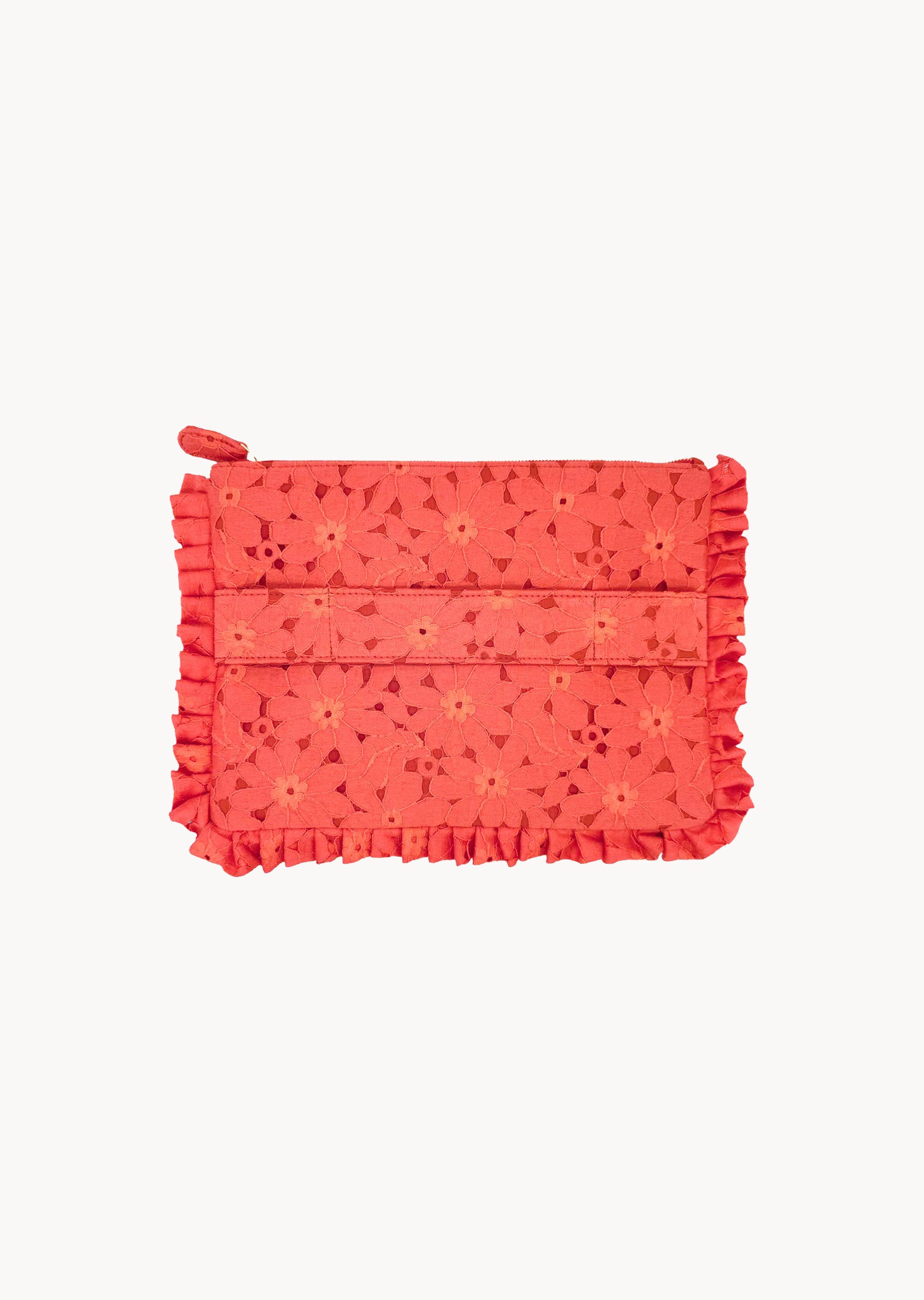 Pochette Piccola da Mano in Pizzo Floreale Corallo