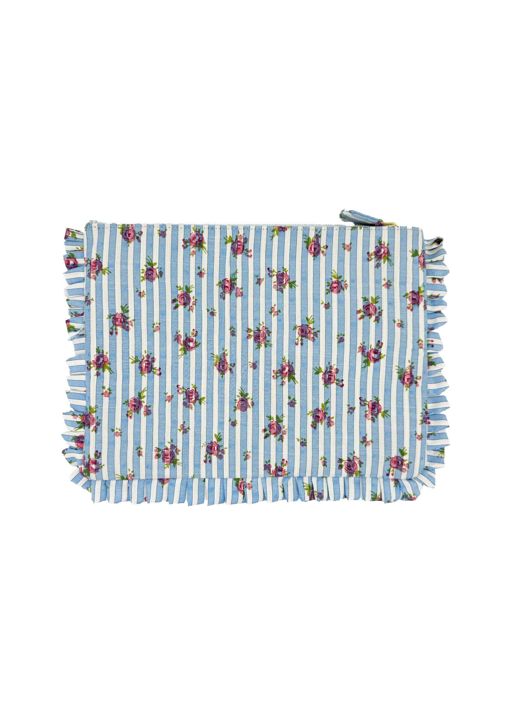 Pochette Grande da Mano a Righe con Rose Blu