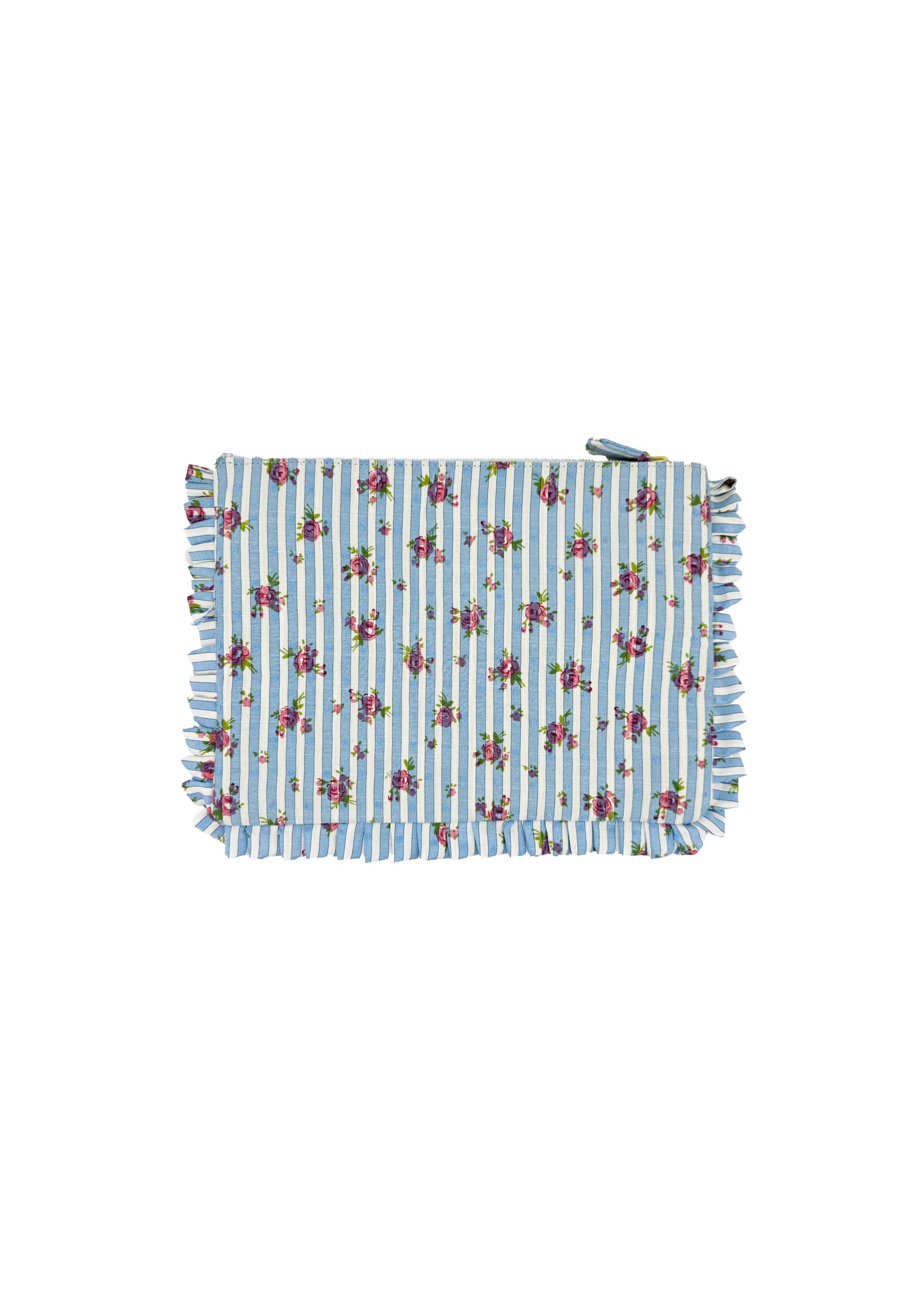 Pochette Piccola da Mano a Righe con Rose Blu