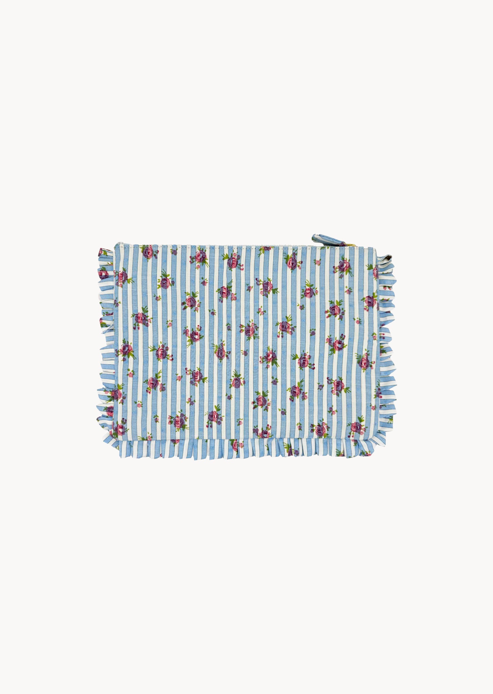 Pochette Piccola da Mano a Righe con Rose Blu