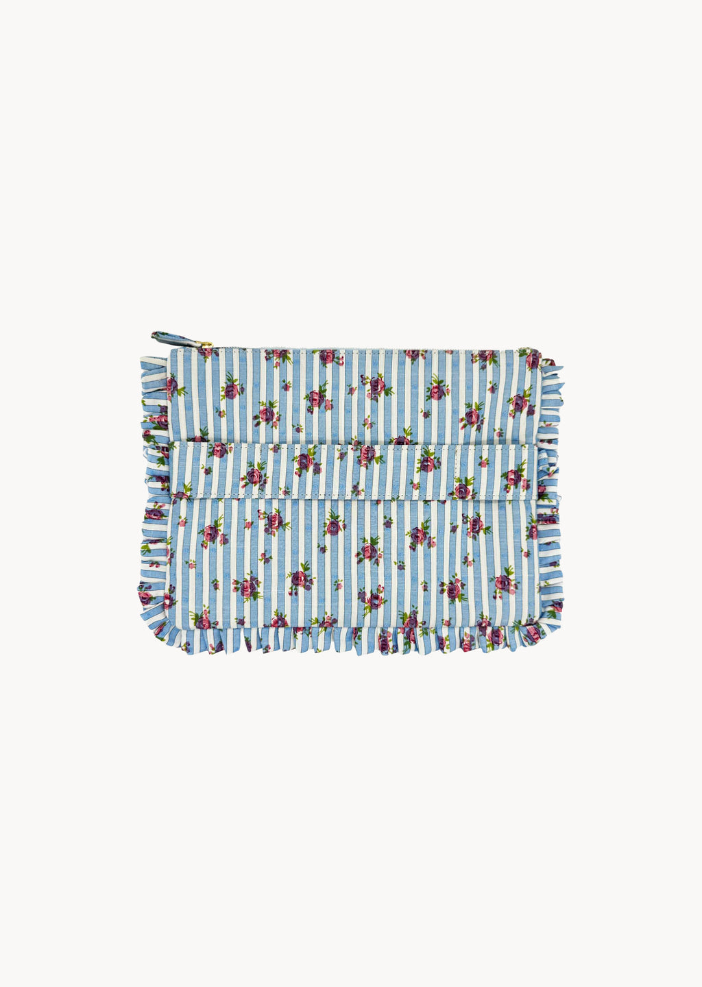 Pochette Piccola da Mano a Righe con Rose Blu