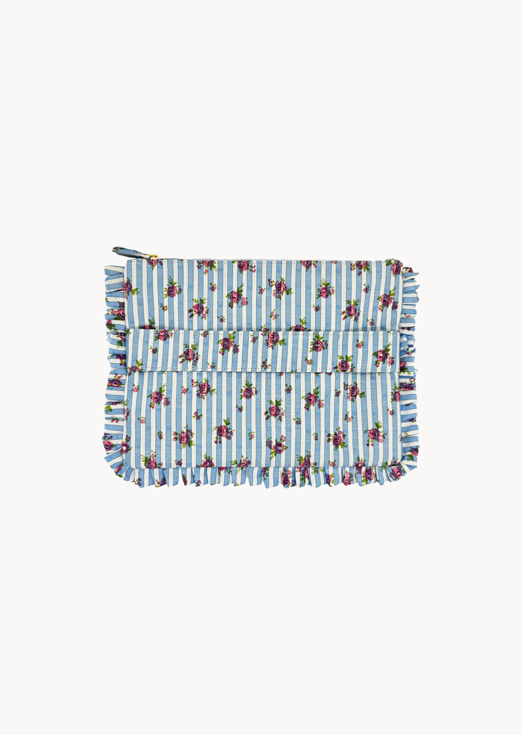 Pochette Piccola da Mano a Righe con Rose Blu