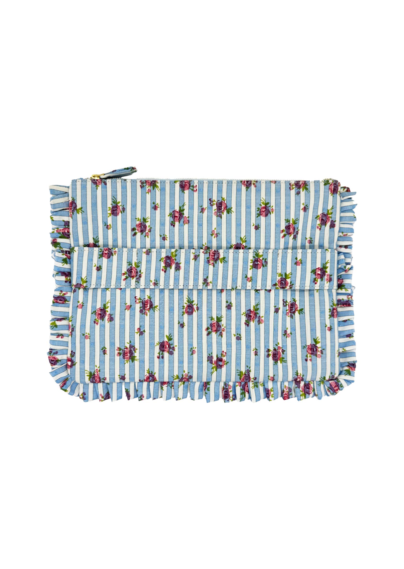 Pochette Grande da Mano a Righe con Rose Blu