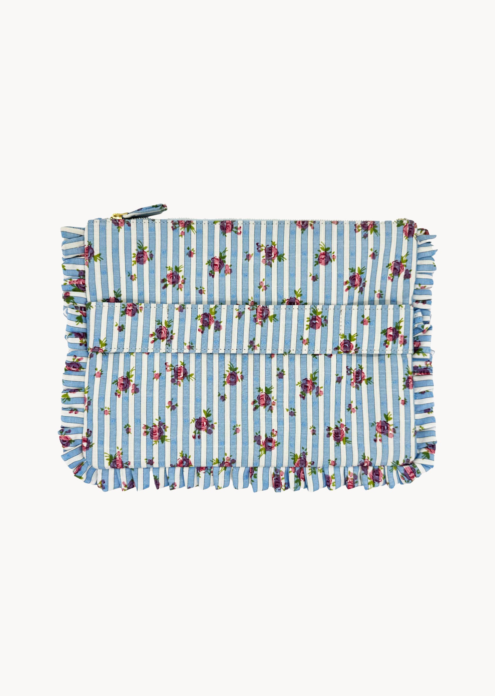 Pochette Grande da Mano a Righe con Rose Blu