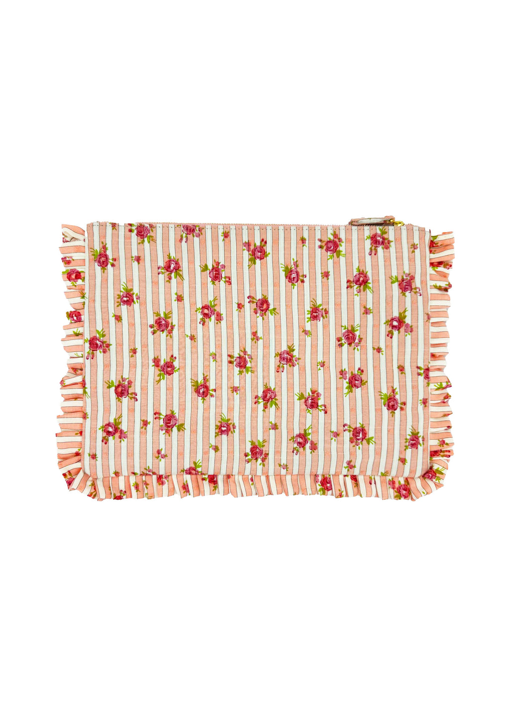 Pochette Grande da Mano a Righe con Rose Rosa