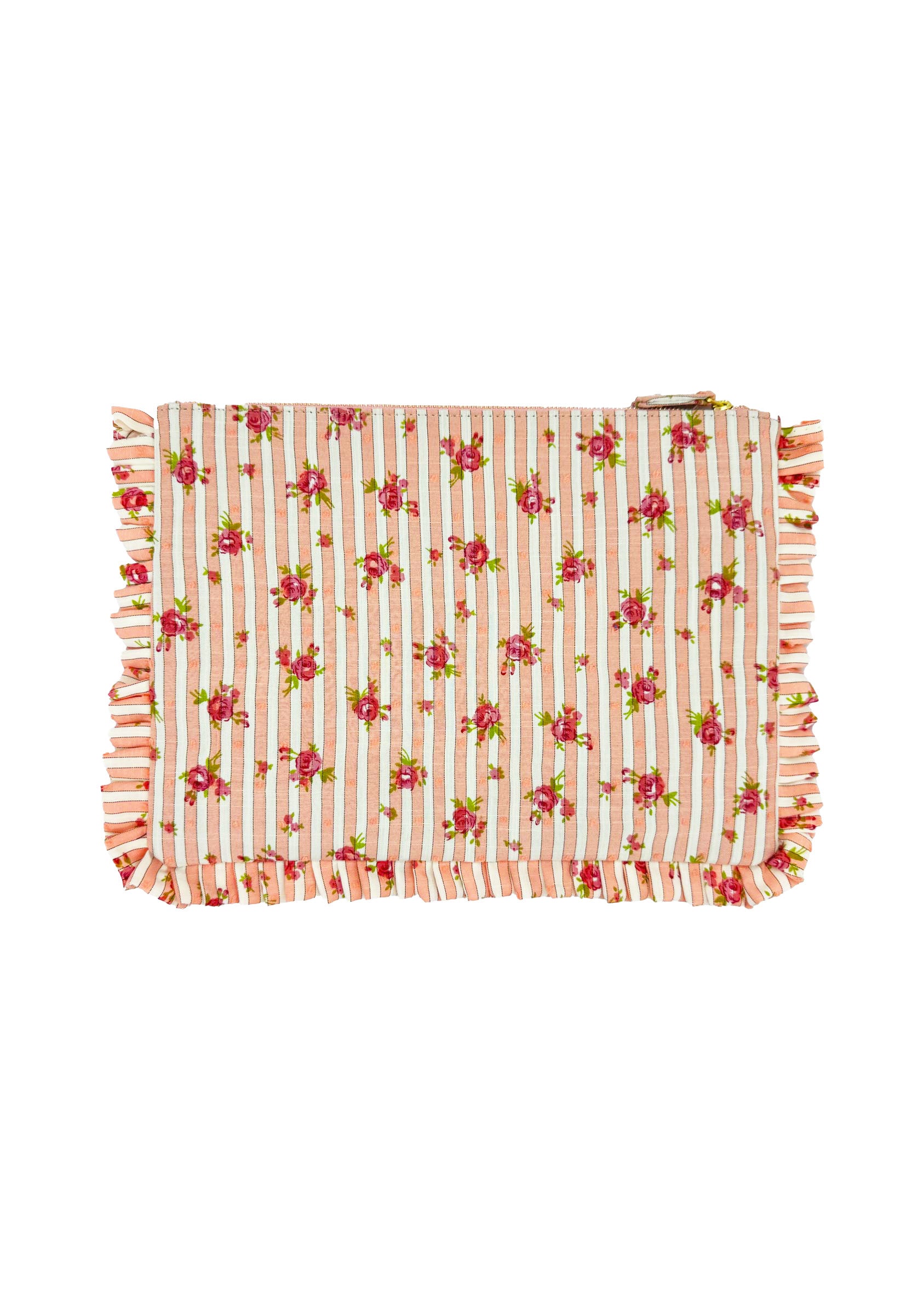 Pochette Grande da Mano a Righe con Rose Rosa