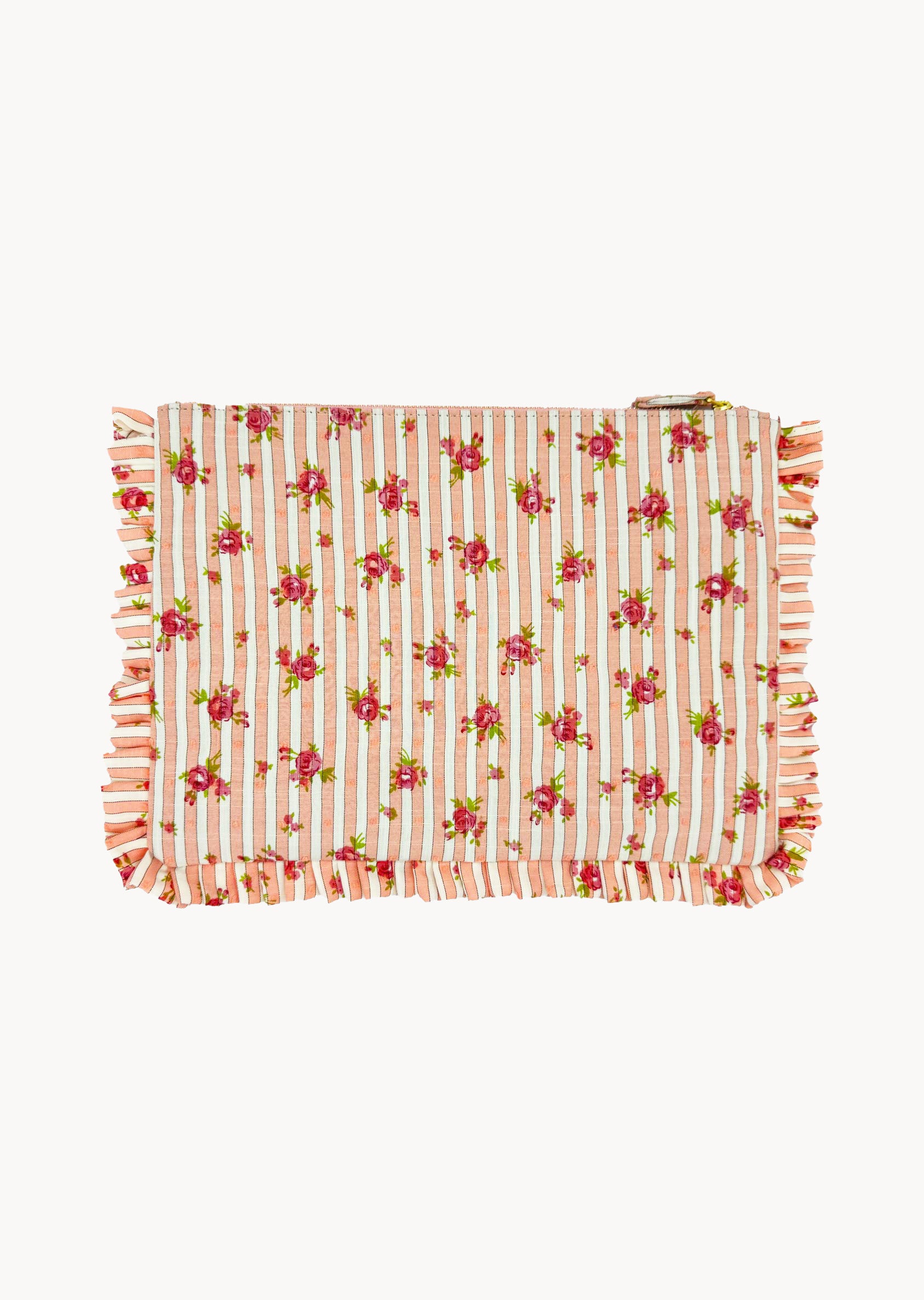 Pochette Grande da Mano a Righe con Rose Rosa