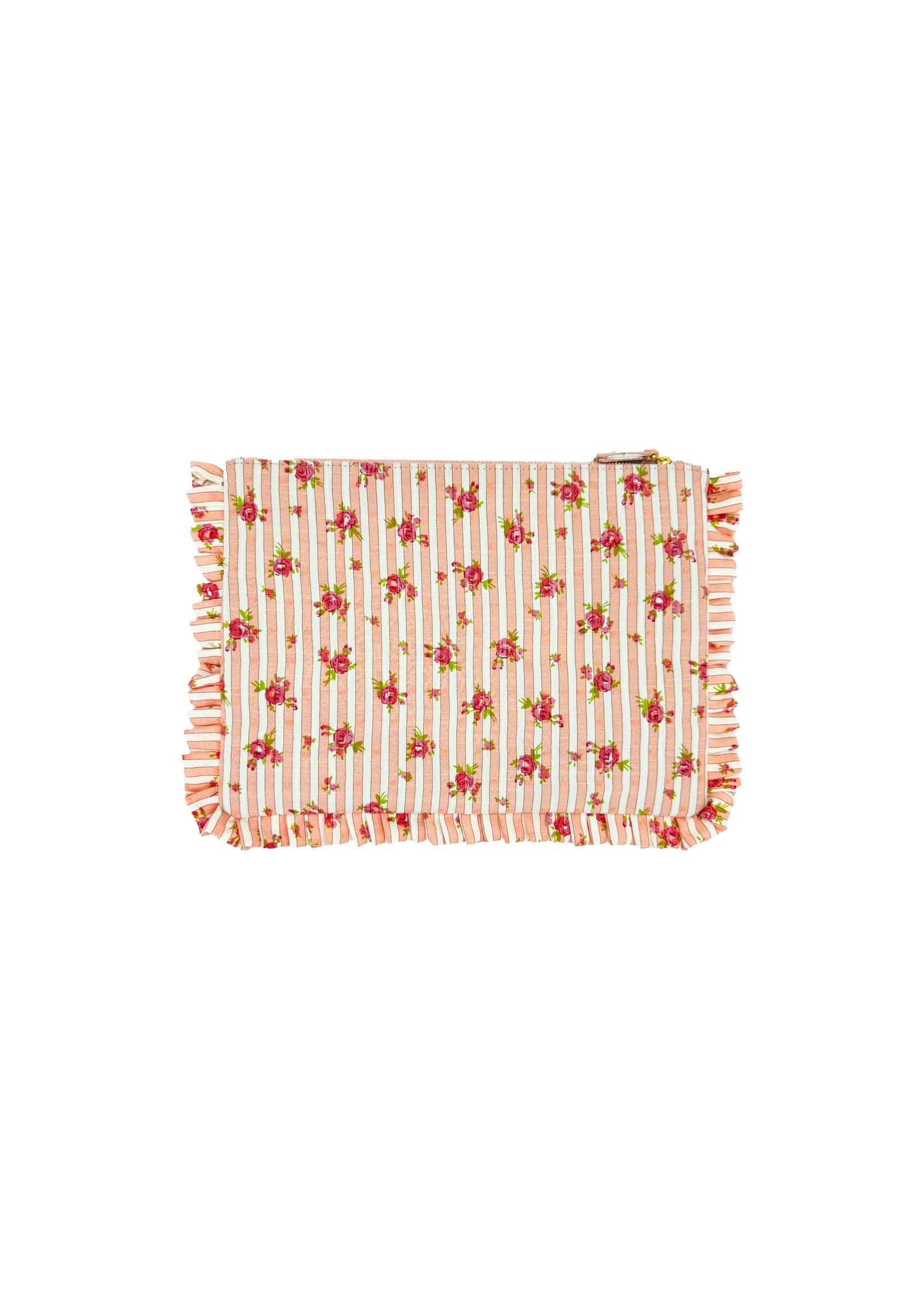 Pochette Piccola da Mano a Righe con Rose Rosa