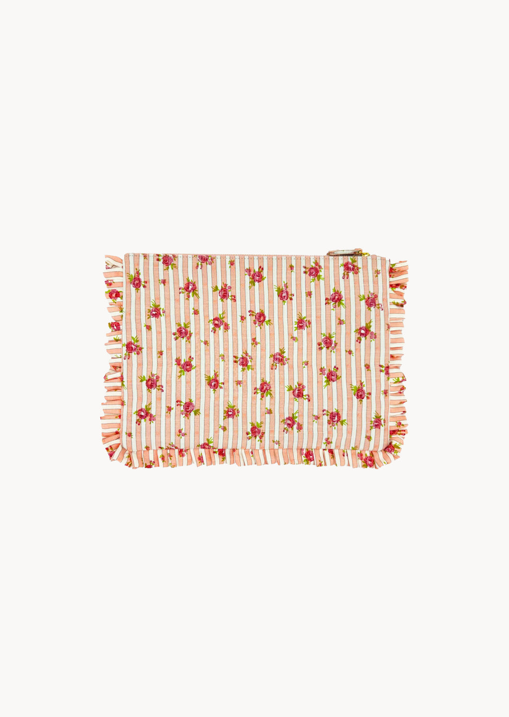 Pochette Piccola da Mano a Righe con Rose Rosa