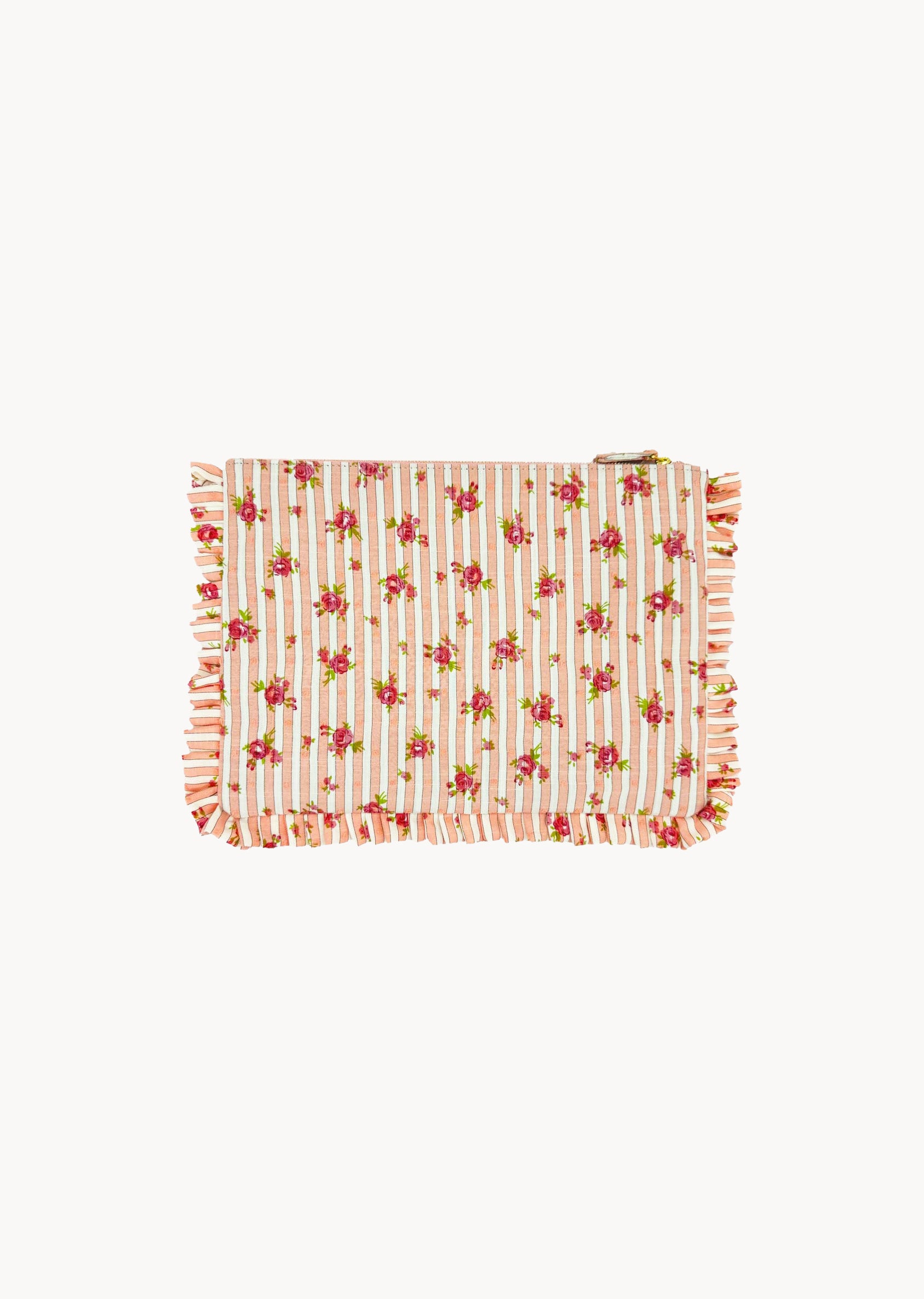 Pochette Piccola da Mano a Righe con Rose Rosa