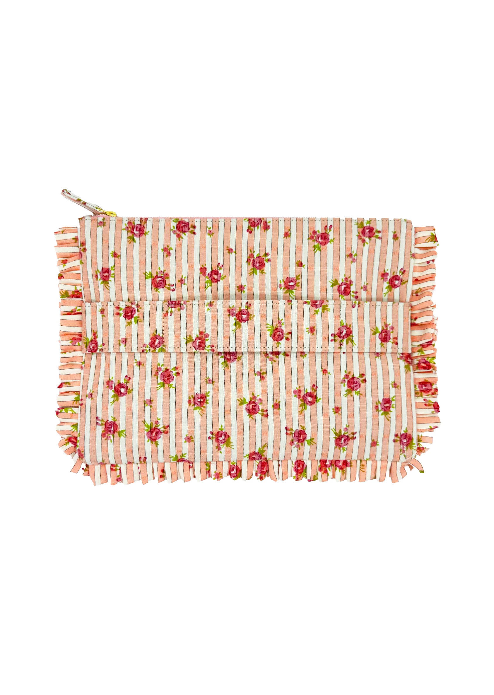 Pochette Grande da Mano a Righe con Rose Rosa