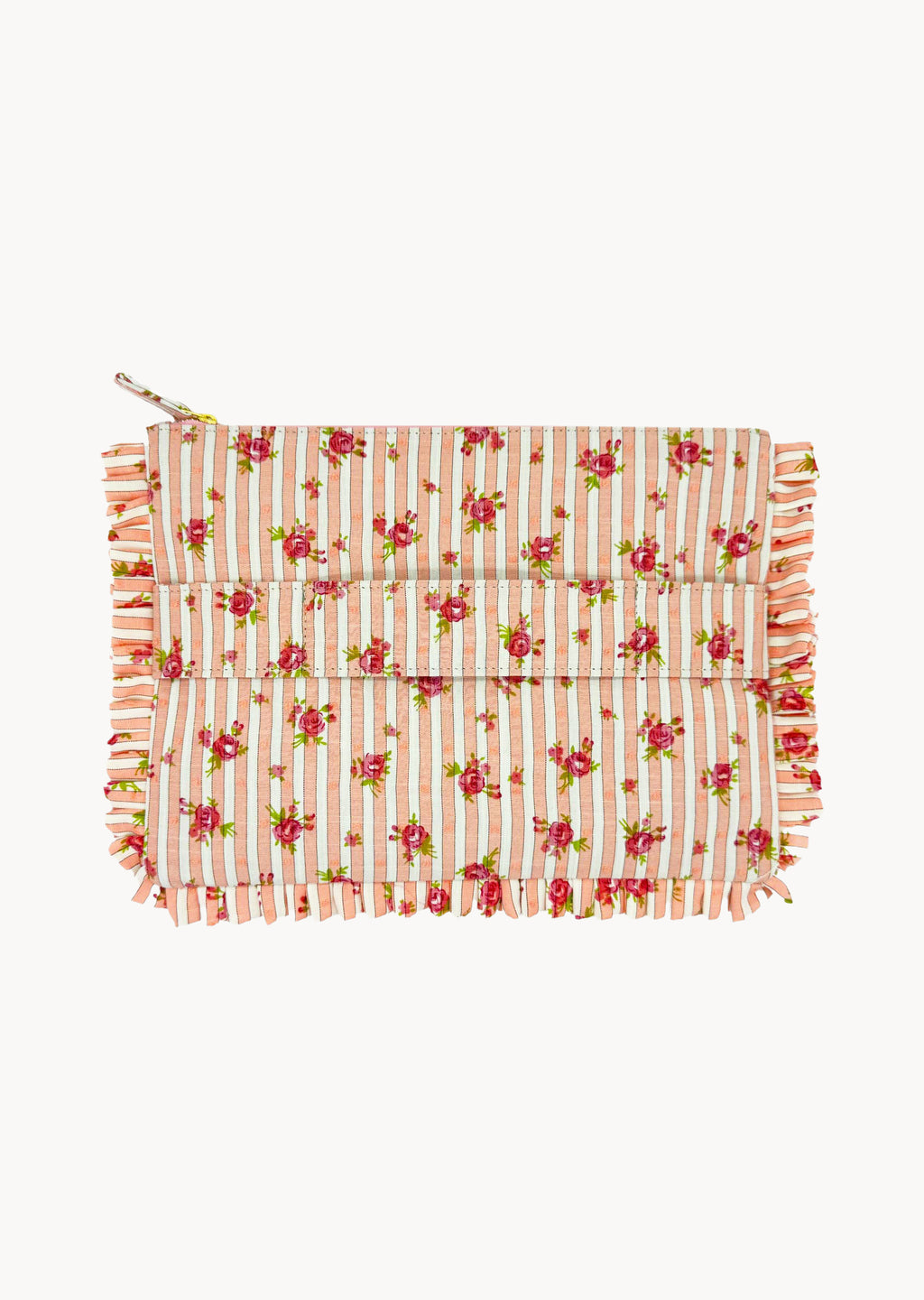 Pochette Grande da Mano a Righe con Rose Rosa
