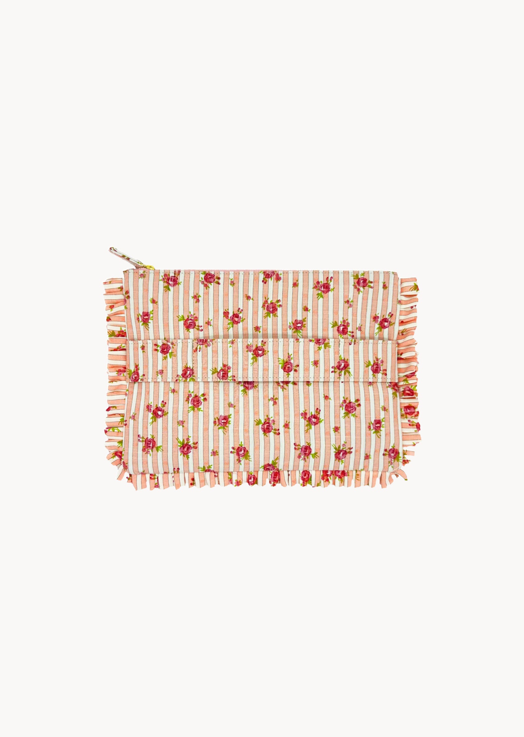 Pochette Piccola da Mano a Righe con Rose Rosa