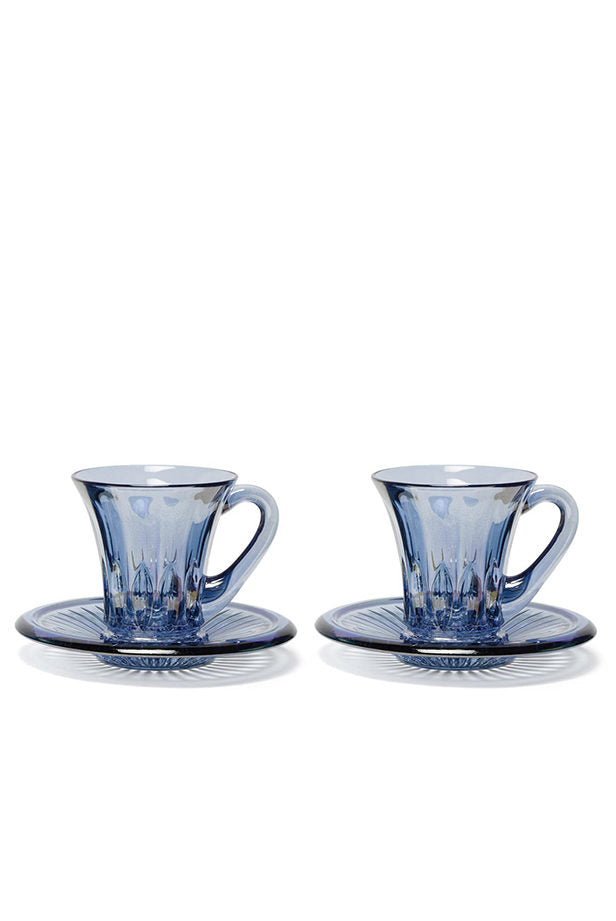 Set blu di due tazze da caffè trasparenti Prestige