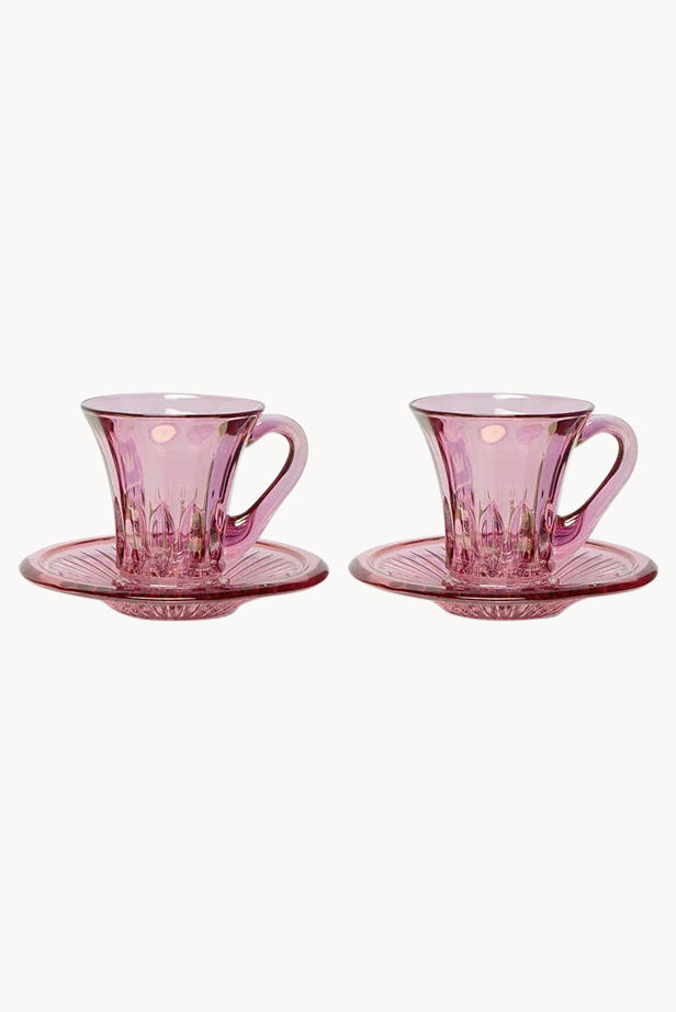 Set rosa di due tazze da caffè trasparenti Prestige