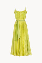 Vestito plissettato verde lime con cintura