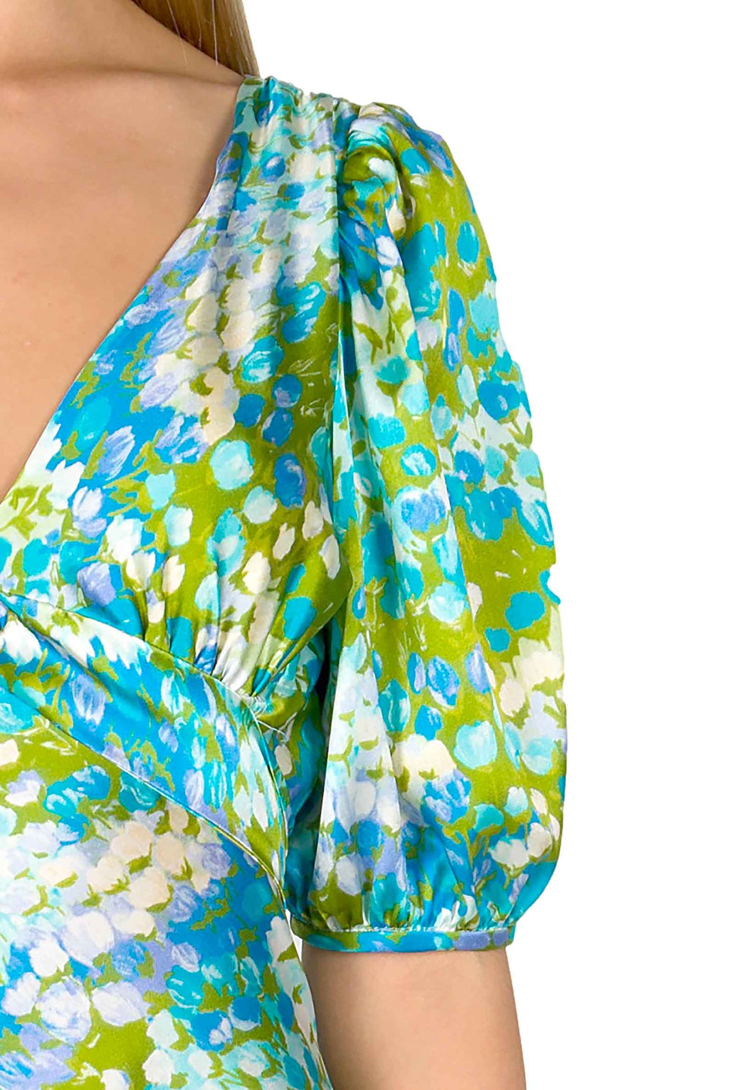 Vestito midi in seta Monet con maniche a sbuffo