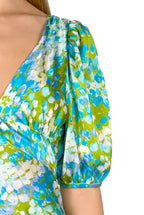 Vestito midi in seta Monet con maniche a sbuffo