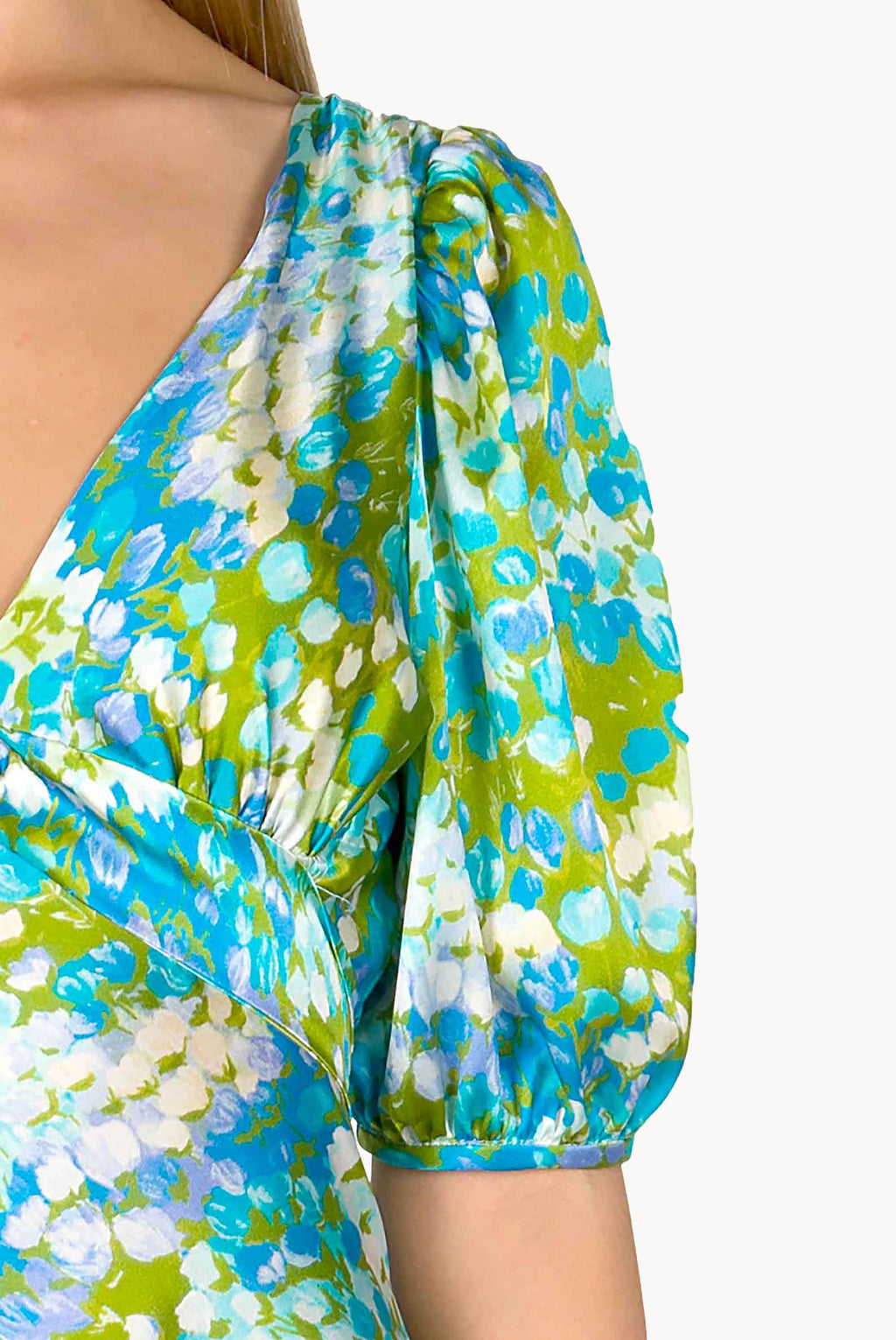 Vestito midi in seta Monet con maniche a sbuffo