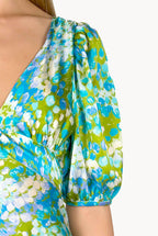 Vestito midi in seta Monet con maniche a sbuffo