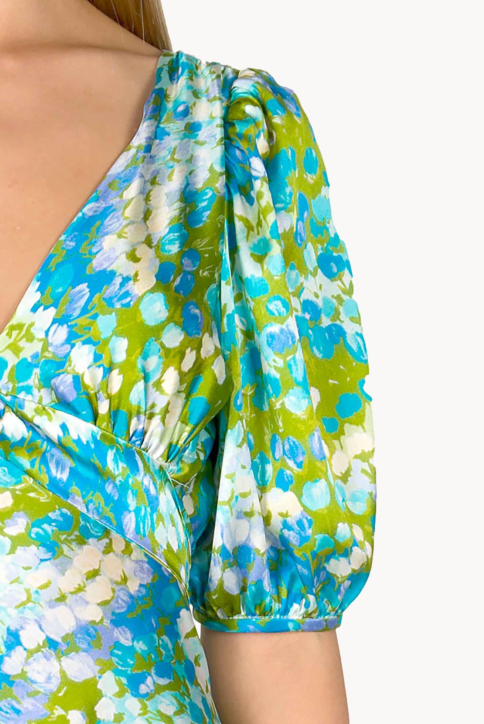 Vestito midi in seta Monet con maniche a sbuffo