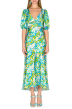 Vestito midi in seta Monet con maniche a sbuffo