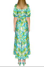 Vestito midi in seta Monet con maniche a sbuffo