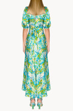 Vestito midi in seta Monet con maniche a sbuffo