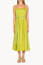 Vestito plissettato verde lime con cintura